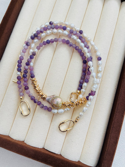 Pearl and amethyst necklace set